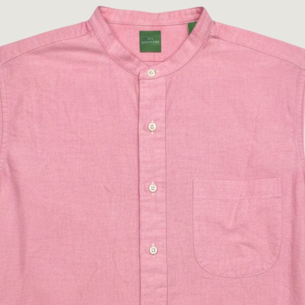 Sid Mashburn Mens Oxford Band Collar Long Sleeve Shirt Size M Pocket Pink